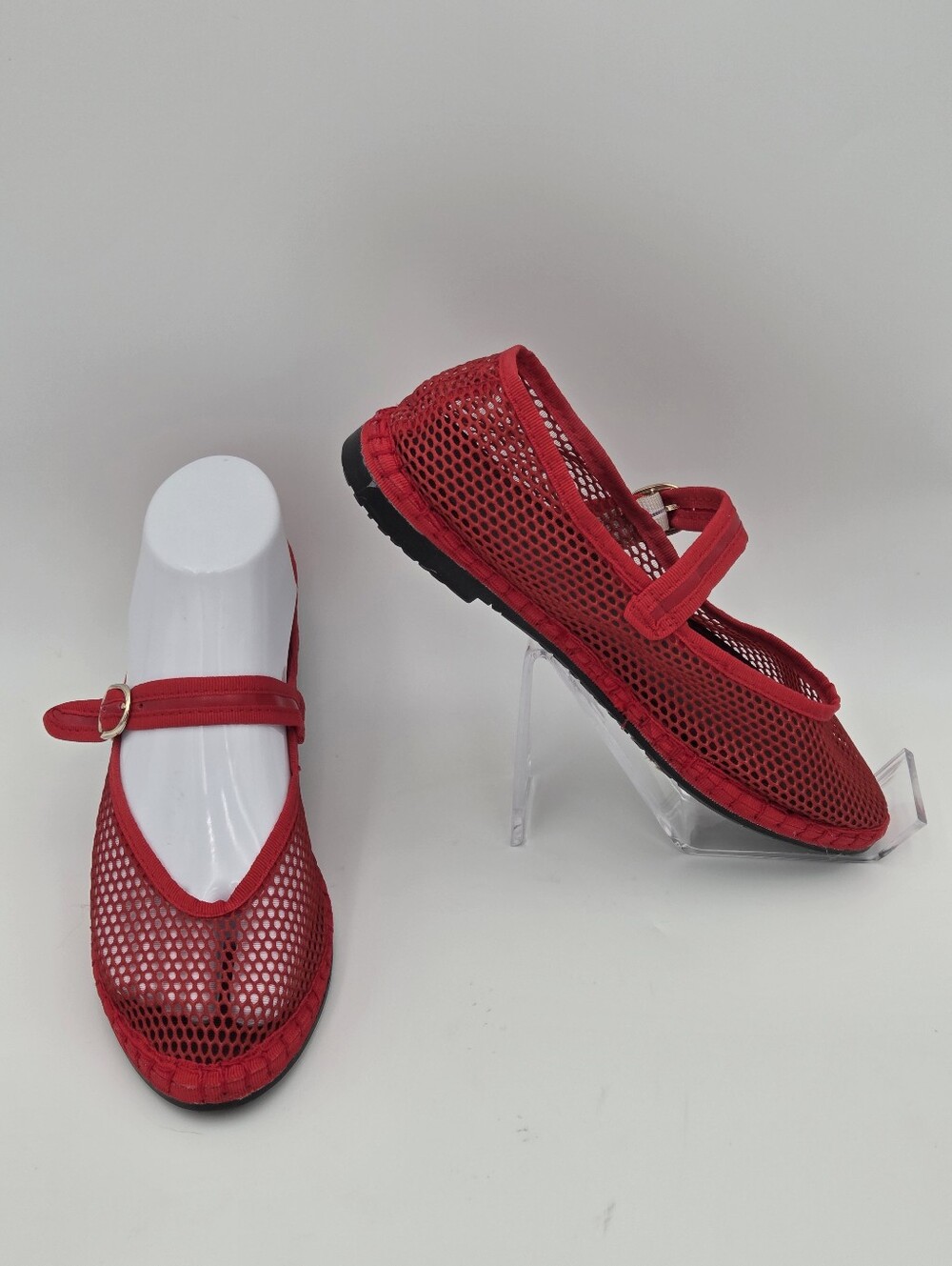 Flabelus Isabella Mesh Mary Jane Flats In Red